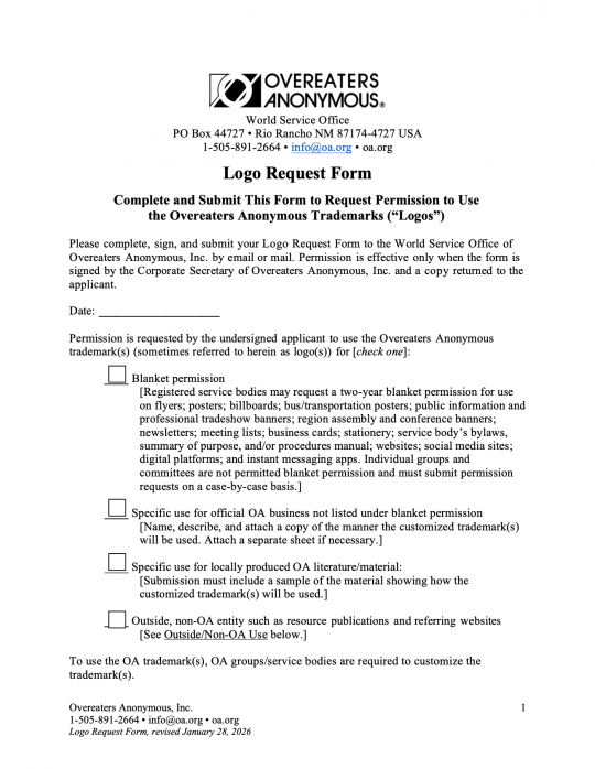 Logo Request Form – Overeaters Anonymous
