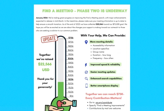 We’re Improving Find a Meeting! US$22,566 Contributed So Far